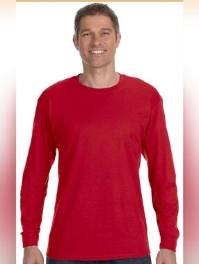 New Hanes Red Long Sleeve Men Cotton T-Shirt 3XL Basic Minimalist Tagless Cotton